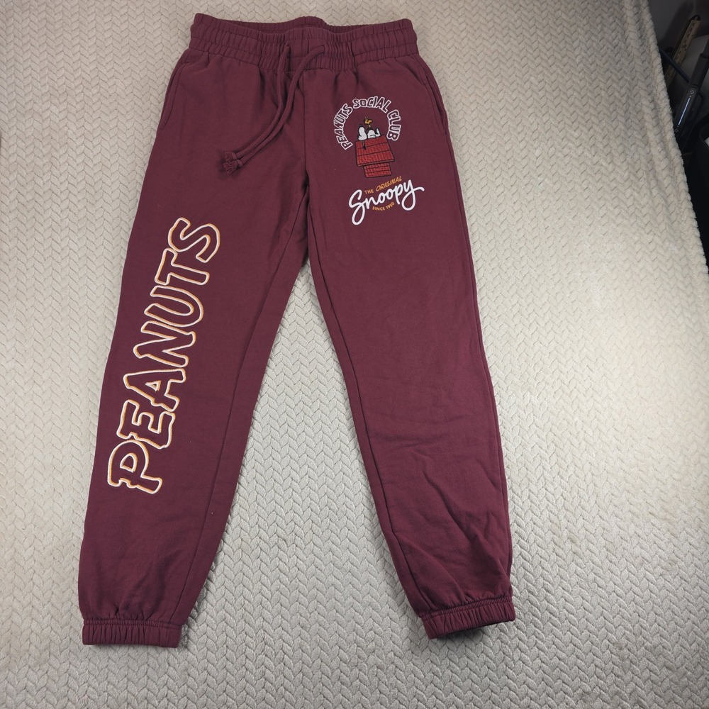 Peanuts Social Club Snoopy Burgundy Jogger Sweatpants XS LJ32412LB